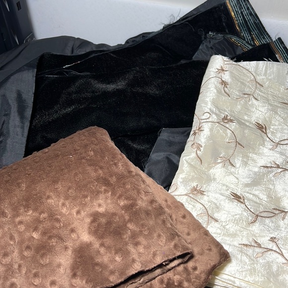 Other - NEW FANCY FABRICS 3 Pieces Brown and Black Velveteen Tan Embroidered Silk